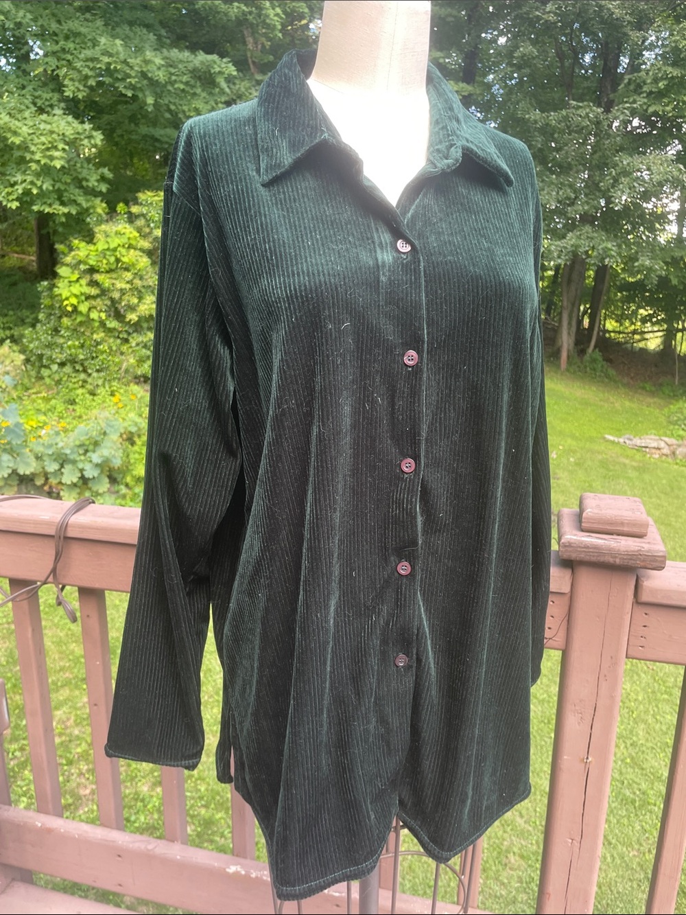 Dark Green Velour Button-Up Shirt